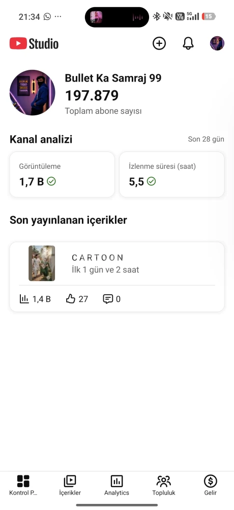 197 bin aboneli YouTube kanalı